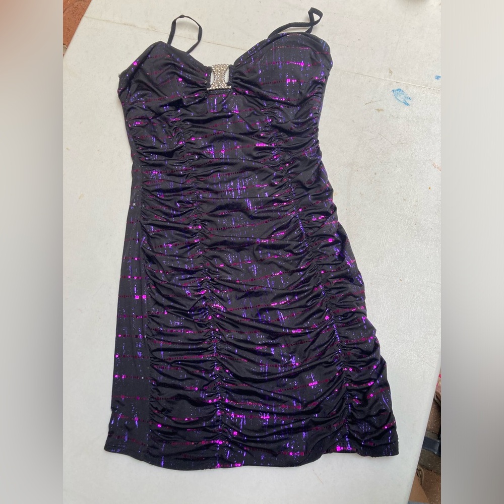Deb Black Mini Dress with Purple Sparkle Accents